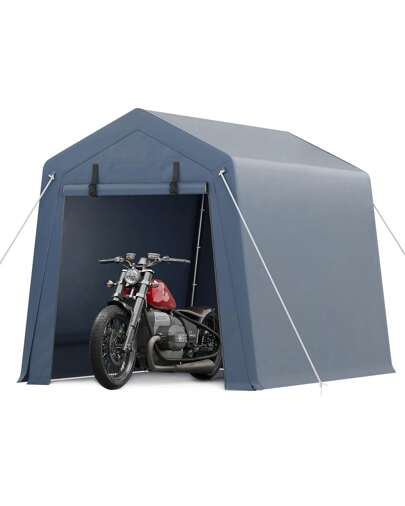 6x6 FT Outdoor Storage Shed, Portable Carport With Roll-Up Ventilated Zipper Door And Windows, Heavy Duty Waterproof Tarp, Storage Sheds For Motorcycle, Bike, Firewood, Garden Tools