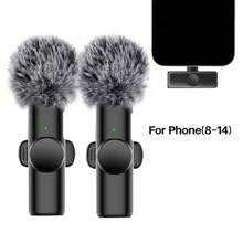 适用于 iOS Type-C 和安卓系统的无线领夹式麦克风，即插即用，专业降噪夹式麦克风，适用于内容创作和采访（50mAh 可充电电池）