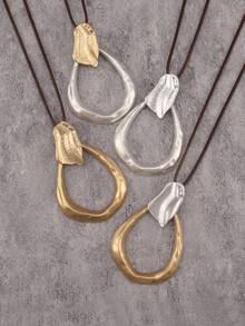 1pc Minimalist Gold & Silver Tone Alloy Bohemian Water Drop Pendant Necklace, Vintage Artistic Beach Style Necklace For Women, Couples, Daily Wear - Wax Rope - View 13