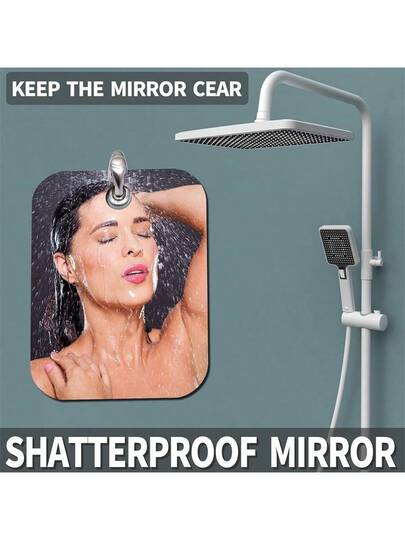 Pc Shower Spiegel Shaving Mirror. Luxe Plexiglass Makeup Small Travel Camping Mirror, Shatterproof Wand Hang held Locker Bathroom. (2 Sizes: 9.45in 7.87in, 11.8in 9.45in). Does Not Contain Hook. view 6