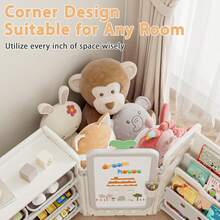 Foldable Kids Toy Storage Organizer With 10 Removable Bins And 3-Tier Bookshelf, 3 In 1 And 4 In 1 Multifunctional Large Toy Organizer With Drawing Board For Kids Bedroom Playroom Living Room - 4 In 1 Off-light Beige - View 8