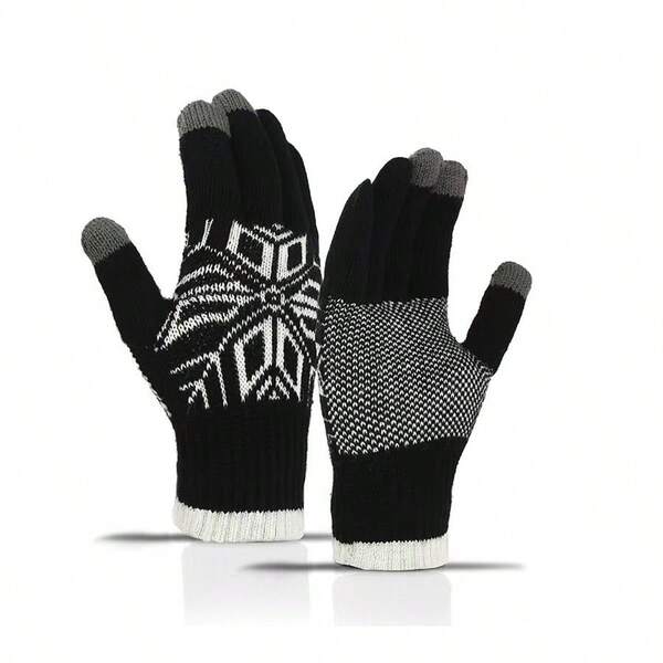 Men's Thickened Fleece Lined Touchscreen Knit Gloves For Cycling, Sports, Outdoor, Running