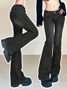 Women's Y2K Flared Jeans With Pockets, Autumn