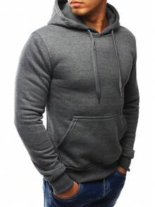 Felpa sportiva da uomo con cappuccio e tasca a marsupio. Realizzata in misto cotone e poliestere, è comoda da indossare tutti i giorni e per l'allenamento. Presenta un cappuccio regolabile e polsini funzionali su polsini e orlo per un look casual e streetwear, versatile per ogni stagione. - Grigio Scuro - Visualizzare 2
