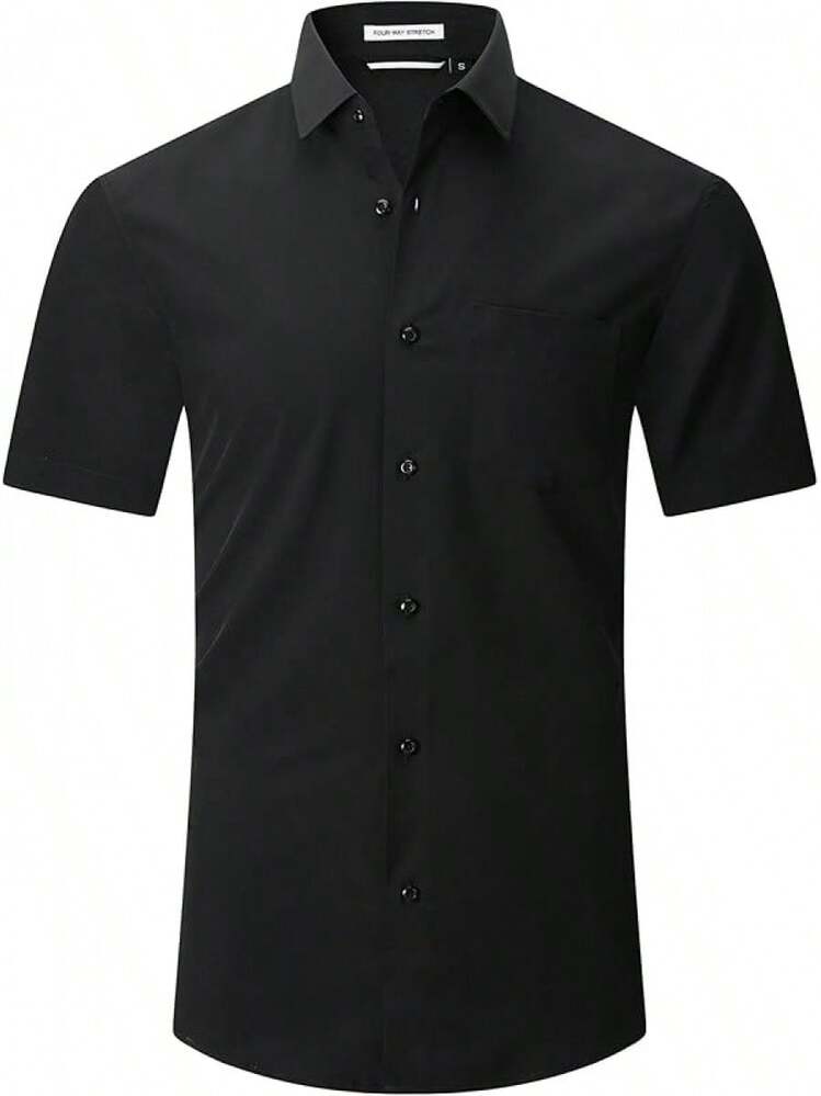 mens short sleeve dress shirts black Black Short Sleeve Shirt L