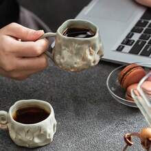 1个迷你陶瓷杯，优雅茶杯，复古风格马克杯，奢华手工不对称咖啡杯，客用茶杯，小咖啡杯，适合家庭和办公室使用 - 彩色 - 查看 12