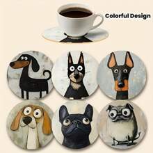 6pcs Cute Dog Wooden Coasters, Colorful Design, Suitable For Drinks, Tea, Coffee, Home And Restaurant Decor, Perfect Gift Choice For Dog Lovers, Family, Friends And Colleagues