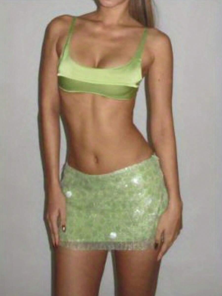Women Y2K Sequin Mini Skirt Low Waist Sparkle Beaded Glitter Shiny Bodycon Skirt Night Out Party - 綠色 - 查看 1
