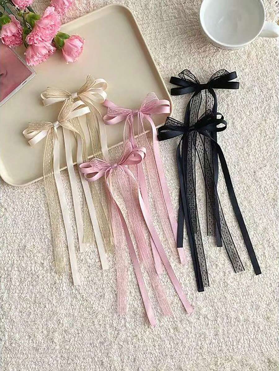 2pcs Lace Criss-Cross Hair Clips, Retro Style, Suitable For Campus Wear, Create A Gorgeous Princess Hairstyle, Sweet And Cute, Multi-Layer Bow And Lace Ribbon, Suitable For Pigtail Decoration, Suitable For Back To School Season, Daily Wear, Banquet, Prom, Gift