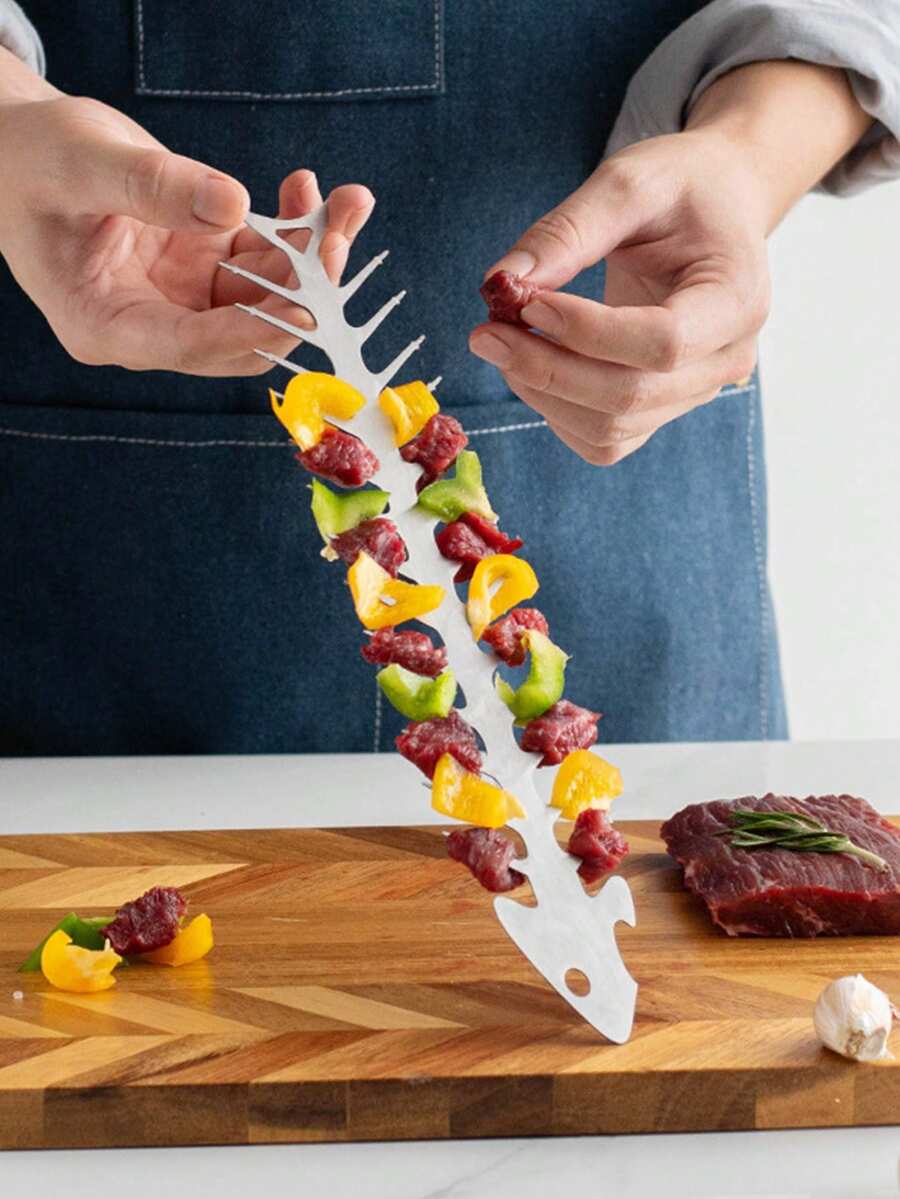 1 szt. otwieracz do butelek w kształcie ości ryby ze stali nierdzewnej i widelec do grilla 2 w 1 kreatywne narzędzie do grillowania, szpikulec do grillowania na świeżym powietrzu