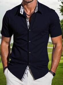 Men's Linen Shirts Short Sleeve Button Casual Tops Summer Beach Vacation Tee Mens Short Sleeve Button Down Hawaiian Shirts - 黑色 - 查看 1