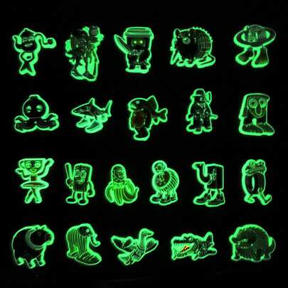 8/13pcs Glow-In-The-Dark Cartoon Street Style Silicone Hole Shoe Charms, Clogs Charms, Garden Shoe Decorations, Soft Rubber Shoe Clips, Holiday Party Gifts, Fan Souvenirs, Hollow Out Clogs Lovers Small Gifts