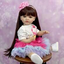 55 CM Full Soft Vinyl Body Reborn Baby Doll Toy For Girl Brown Long Hair Princess Toddler Doll Handmade Birthday Gift For Child - 乙烯基身體娃娃 - 查看 5
