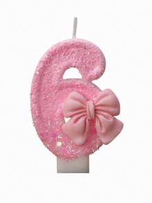 1pc Shiny Pink Bow Birthday Candle, Numbered Candles 0-9, With Pink Bow Decor Cake Topper Set, Suitable For Birthday Celebration, Graduation Anniversary Party, Back To School DIY, Valentine's Day Anniversary, Graduation Party And More - Multicolor - View 6