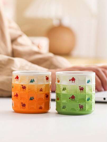 1 件沙漠骆驼浮雕陶瓷咖啡杯，容量 165 毫升 - 可重复使用，仅可手洗，适合家庭聚会和特殊场合，沙漠主题礼物，沙漠咖啡杯，沙漠装饰，耐用陶瓷杯，咖啡杯，沙特国庆节礼物