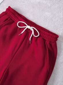 Customized Women's Sports Sweatpants - Customized Fleece And Thickened Pants, Add Your Text, Choose Font And Color, Sweatpants Customization, Custom Autumn And Winter Special Sports Pants, Design Your Own Personalized Pants As A Gift For Girlfriend, Family, Yourself, Anniversary, Festival, Etc. Customized Gifts, Customized Pants, Customized Text Pants, Women's Pants - Burgundy - View 4