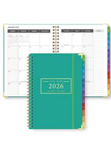 2026学年周/月计划日历，1月至12月，A5极简主义月/日计划笔记本，带联系人、月度标签、笔记和内袋，返校用品，办公桌配件，2026新年礼物