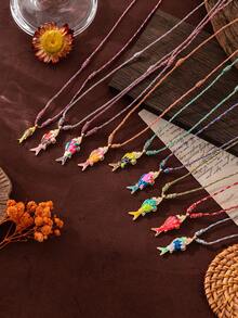 1 件可爱金色活动小鱼吊坠项链，镶嵌锆石，镀 18k 金，适合日常佩戴、旅行和派对，可送给妻子、母亲、女朋友、女士首饰、女士吊坠项链、镀金首饰