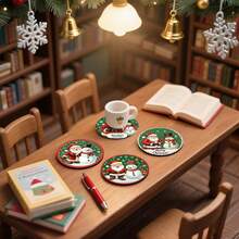 1set/4pcs/6pcs Santa Patterned Diatom Mud Coasters, Coffee Coasters, Multi-Occasion Decoration For Home And Restaurant, Daily Gifts, Table Decoration, Daily Decoration, Theme Party Decoration