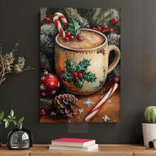 1 buc., Pictură suspendată pe pânză, Artă murală înrămată, Pictură vintage cu cană de cafea de Crăciun, Imprimeu pe pânză de Crăciun, Poster cald de sărbători, Decor de perete de Crăciun, Decor confortabil de iarnă, Decor festiv de Crăciun pentru casă, Decorațiuni de Crăciun, Postere de Crăciun, Decor de casă de Crăciun, Decorațiuni de Crăciun de iarnă, Decor cameră, Decor cămin, Decor baie, Decor dormitor, Decor bucătărie, Decor birou, Decor hol, Cadouri decorațiuni de Crăciun, Decor cafenea