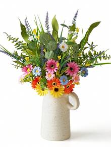 1支仿真彩色雏菊，配薰衣草和桉树枝，仿真花卉装饰，适用于家居、婚礼、花园、餐桌。 - 彩色 - 查看 4