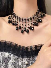 1 对欧美经典百搭时尚仿珍珠多层花朵十字架吊坠项链，精致女士颈链