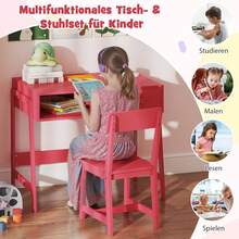Children's Desk With Chair Set, Children's Desk Set With Drawer, Pinewood Legs, Children's Seating Group, Youth Desk, Student Desk For Children From 3 Years, 85 X 48 X 70 Cm - Pink - View 5
