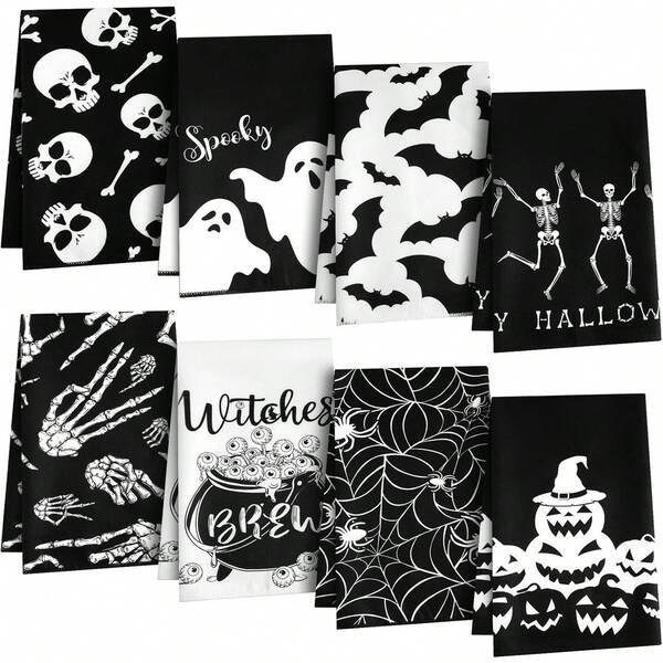 Set Of 2 Halloween Kitchen Towels Halloween Ghost Halloween Dish Towels, Spooky Holiday Hand Towel 16x28 Inch Drying Cloth Towel For Kitchen Home Decoration