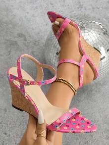 Strap Printed Wedge Sandals, Super High Platform, Open Toe Buckle Strap, Casual Daily High Heels, Sexy Buckle Party Wear