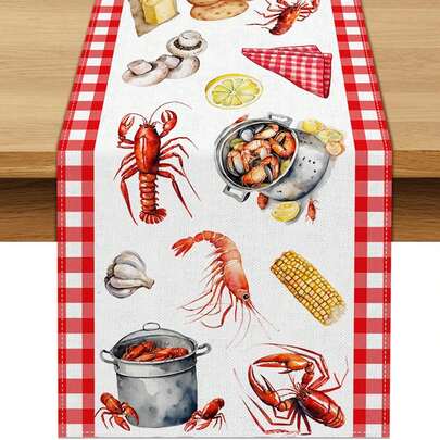 Buxiuer Crawfish Boil Table Runner Buffalo Check Lobster Crab Seafood Boil Themed Birthday Party Decoration Dining Room Home Kitchen Decor (13&#34; X 90&#34;)