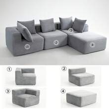 Sofá modular de 4 plazas tipo cubo mágico comprimido - Tapizado de pana, sin montaje, flexibilidad modular, asiento suave, perfecto para inquilinos y hogares modernos - Gris + 4 Asientos - Ver 9