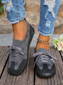 拼色运动鞋 - 拼色休闲运动鞋 - 系带，轻便，软底 - 散步，滑冰，日常穿着 - 女士 - 舒适，时尚，多功能 - 迈向时尚与舒适 - 灰色 - 查看 5