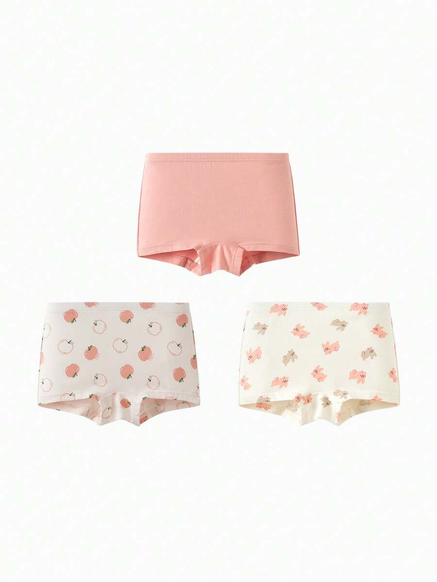 Balabala Girls Cotton Underwear 3 Packs Boxer Briefs Anti-Bacterial - White and Red - View 1