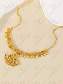 24K Gold Plated Dubai Novelty Earrings & Necklace Jewelry Set, Elegant For Party, Wedding, Anniversary, Dress Up Or Casual Wear - Gold - View 6