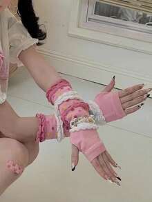 多巴胺甜美少女粉色ins泡泡袖学生日系可爱防晒春秋护臂辣妹秋季保暖臂套 - 彩色 - 查看 4