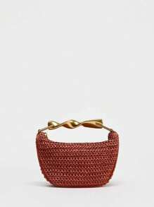 2025 Spring New Women's Bag With Metal Handle And Metal Chain, Mini Woven Crossbody Bag