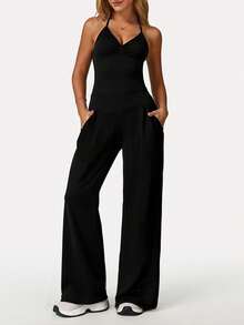 DINBEY Nouveau débardeur de yoga style impact sportif, Top de yoga ajustable pour femmes - Noir - Voir 6