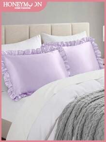 1pair Premium Silky Satin Envelope Pillowcases Set With Lace, 2 PCS/Pair Pillowcases, Soft Breatheable Wrink-Free Better For Hair Skin Sleep, Pillow Covers Without Filling, Machine Washable, Oeko-Tex Certified, Taro Purple - Taro Purple - View 2