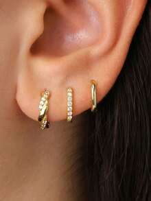 rakol 6件套闪亮优雅铜镀立方氧化锆耳环套装，适合日常佩戴和派对场合 - 款式9 - 查看 1