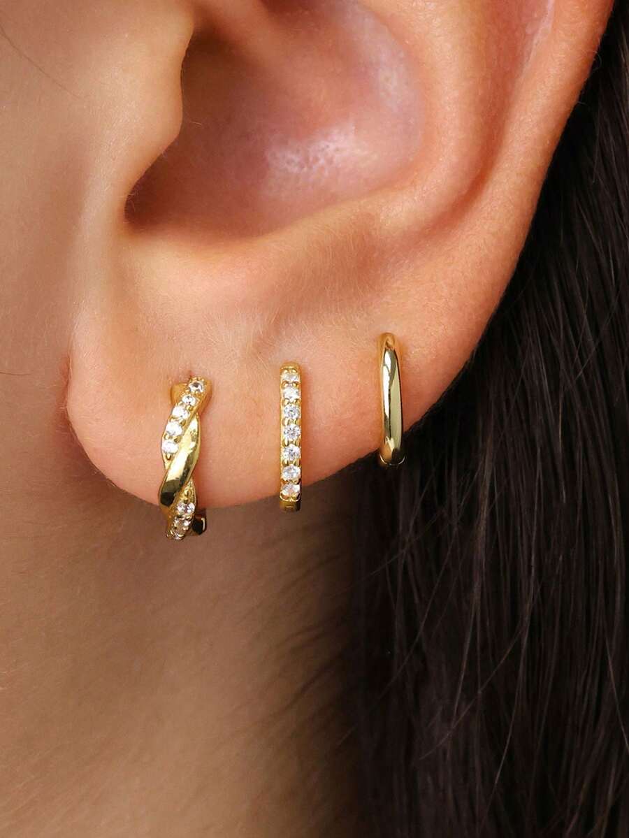 rakol 6件套闪亮优雅铜镀立方氧化锆耳环套装，适合日常佩戴和派对场合 - 款式9 - 查看 1