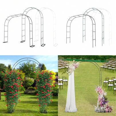 2-2.4m Adjustable Metal Garden Arch Roses Flowers Climbing Plants Support Stand Arbour Pergola Trellis Archway Wedding Party Outdoor Balloon Decor Frame Detachable Base