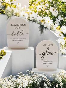 1pc/2pcs Oversized Arched Acrylic Wedding Signs "Bible" "Love Glow" "Guestbook" For Wedding Reception, Guest Book Table, Wedding Decor