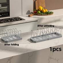 1pc Multi-Color Kitchen Storage Organizer Rack, Expandable Dish Rack, Pot Holder, Drainer Rack, Pot Pan Lid Organizer, Ultimate Kitchen Organizer, Multifunctional Kitchen Counter Shelf, Home Living Storage Rack, Kitchen Utensil Organizer