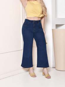 Women's Pantacourt Jeans, High Waist, Elegant, Casual, Short - Rửa tối - Xem 4