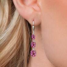 Gem Stone King 3-Stone Leverback Drop Dangle Earrings Women |   925 Sterling Silver |   Gemstone Birthstone |   Oval 8X6MM 7X5MM And 6X4MM |   Fine Jewelry Gifts Her Mom Women Wife - 粉紅色神秘黃玉 - 查看 3