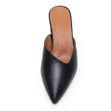 Women's Pointed Toe V Cut Mules Chunky Block Heel Slip On Office Dress Shoes - màu đen - Xem 7