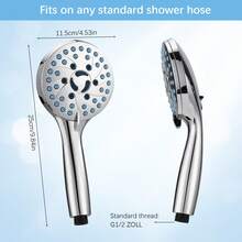 Cabezal de ducha con juego de boquillas de pistola rociadora, 10 etapas de potencia, cabezal de ducha, plateado (cabezal de ducha + manguera de 1,5 m)