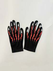 1 Par de Luvas com Estampa de Esqueleto de Halloween, Luvas de Fantasia de Garra de Fantasma Vermelha, Acessório de Fantasia para Festa de Halloween e Role Play - Multicolorido - Visão 8