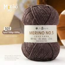 MERINO NO.5 针织纱，5 包*100 克，共 500 克，编织毛衣、帽子、围巾，手工纱线，初学者编织，中等粗度针织纱，多种颜色可选 - N0.5羊毛 - 查看 17