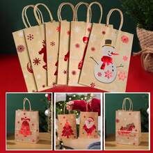 6 pièces Sacs cadeaux de Noël avec poignées, sacs cadeaux en papier de carte de Noël - motifs Père Noël, renne et bonhomme de neige, sacs de shopping de Noël, sacs de rangement, sacs fourre-tout, convient pour les achats de Noël et les cadeaux de fête, pour emballer les cadeaux, petits sacs cadeaux en papier de Noël, décorations de Noël, salle de classe, mariage